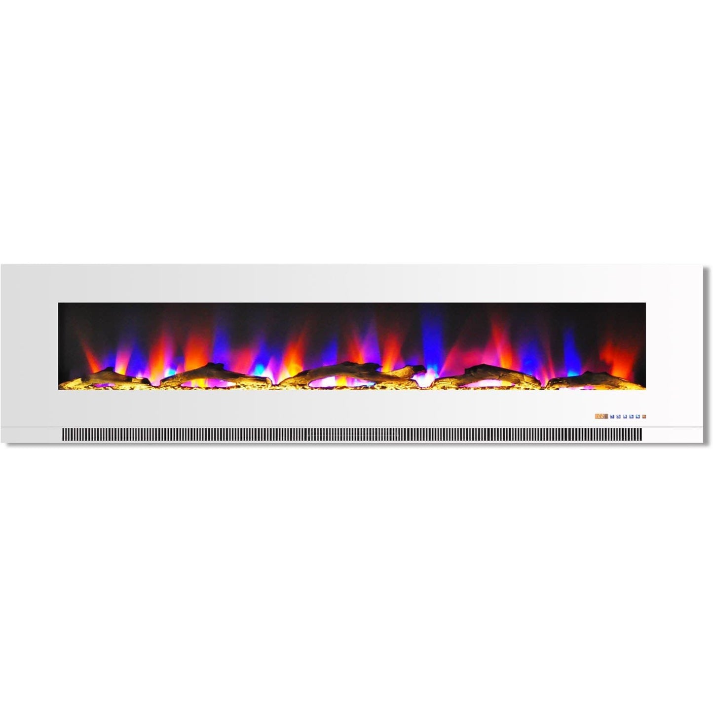 Cambridge 78 In. Wall-Mount Electric Fireplace in White with Multi-Color Flames and Driftwood Log Display - CAM78WMEF-2WHT