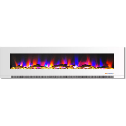 Cambridge 78 In. Wall-Mount Electric Fireplace in White with Multi-Color Flames and Driftwood Log Display - CAM78WMEF-2WHT