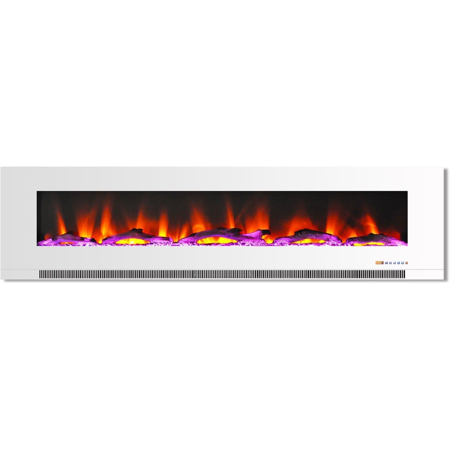 Cambridge 78 In. Wall-Mount Electric Fireplace in White with Multi-Color Flames and Driftwood Log Display - CAM78WMEF-2WHT