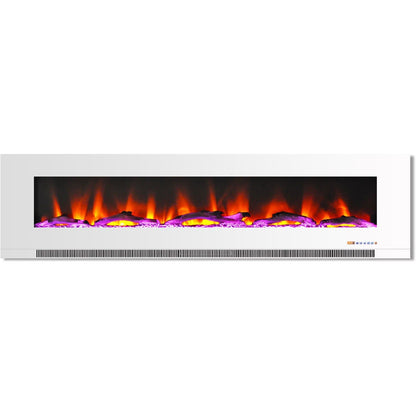 Cambridge 78 In. Wall-Mount Electric Fireplace in White with Multi-Color Flames and Driftwood Log Display - CAM78WMEF-2WHT