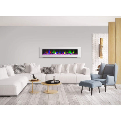 Cambridge 78 In. Wall-Mount Electric Fireplace in White with Multi-Color Flames and Driftwood Log Display - CAM78WMEF-2WHT