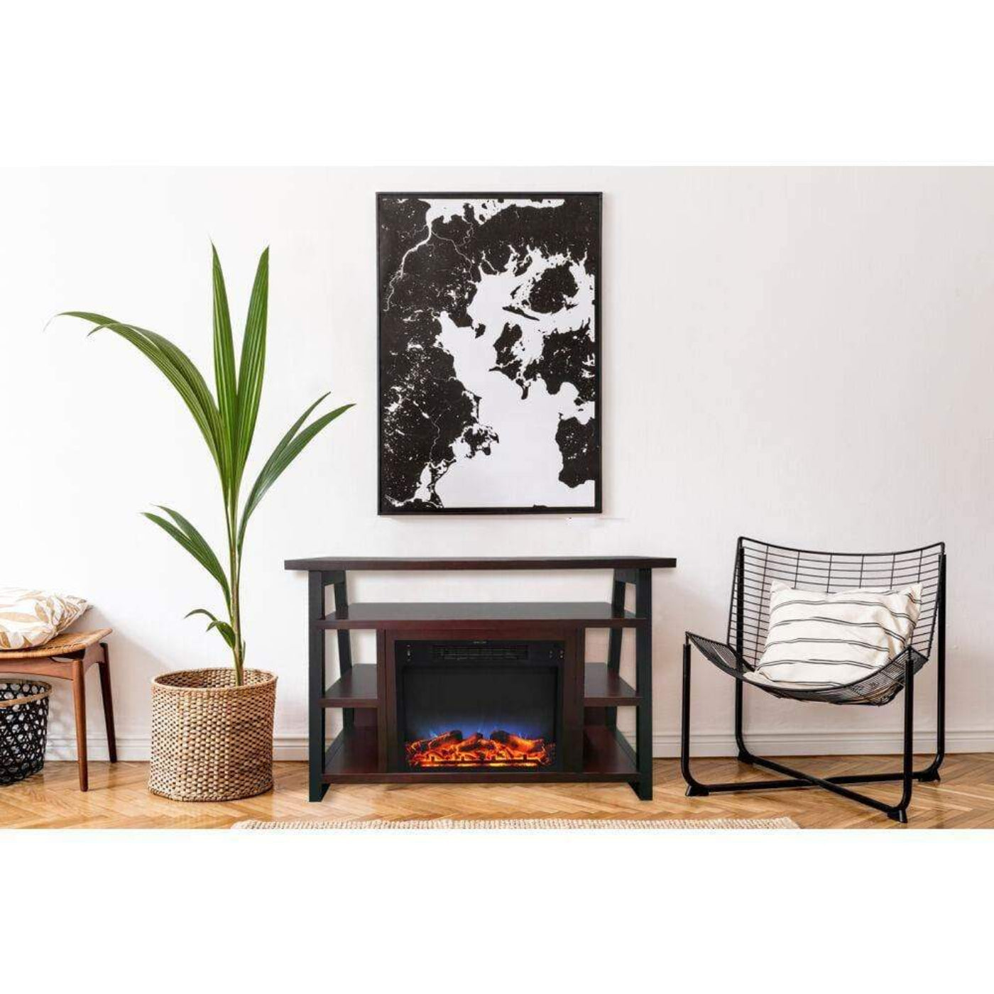 Cambridge 32" Sawyer Electric Fireplace Mantel, LED Color Changing Flames, Mahogany - CAM5332-1MAHLED