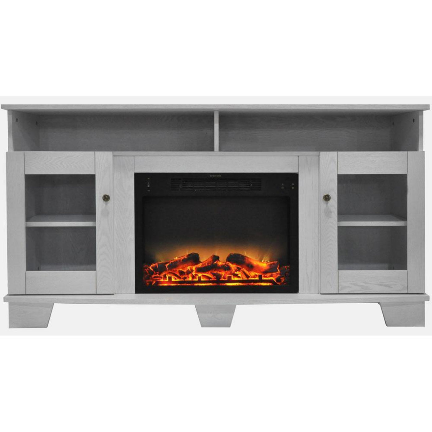 Cambridge Savona 59 In. Electric Fireplace in White with Entertainment Stand and Enhanced Log Display - CAM6022-1WHTLG2