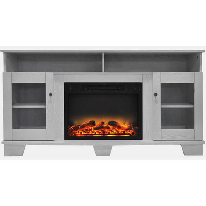 Cambridge Savona 59 In. Electric Fireplace in White with Entertainment Stand and Enhanced Log Display - CAM6022-1WHTLG2