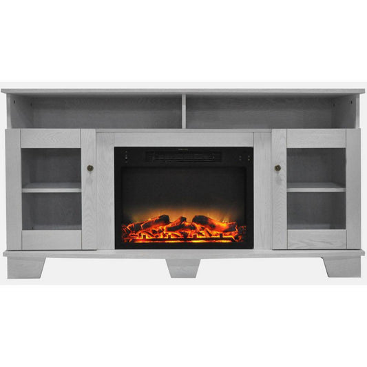 Cambridge Savona 59 In. Electric Fireplace in White with Entertainment Stand and Enhanced Log Display - CAM6022-1WHTLG2