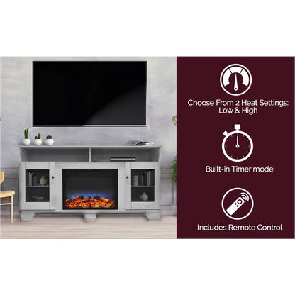 Cambridge Savona 59 In. Electric Fireplace in White with Entertainment Stand and Multi-Color LED Flame Display - CAM6022-1WHTLED