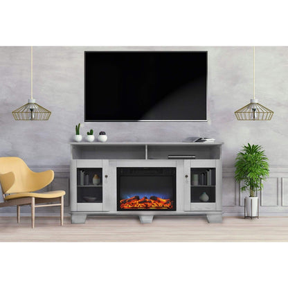 Cambridge Savona 59 In. Electric Fireplace in White with Entertainment Stand and Multi-Color LED Flame Display - CAM6022-1WHTLED