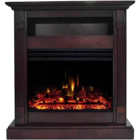 Cambridge Sienna 34-In. Electric Fireplace Heater with Mahogany Mantel, Enhanced Log Display, Multi-Color Flames, and Remote Control - CAM3437-1MAHLG3