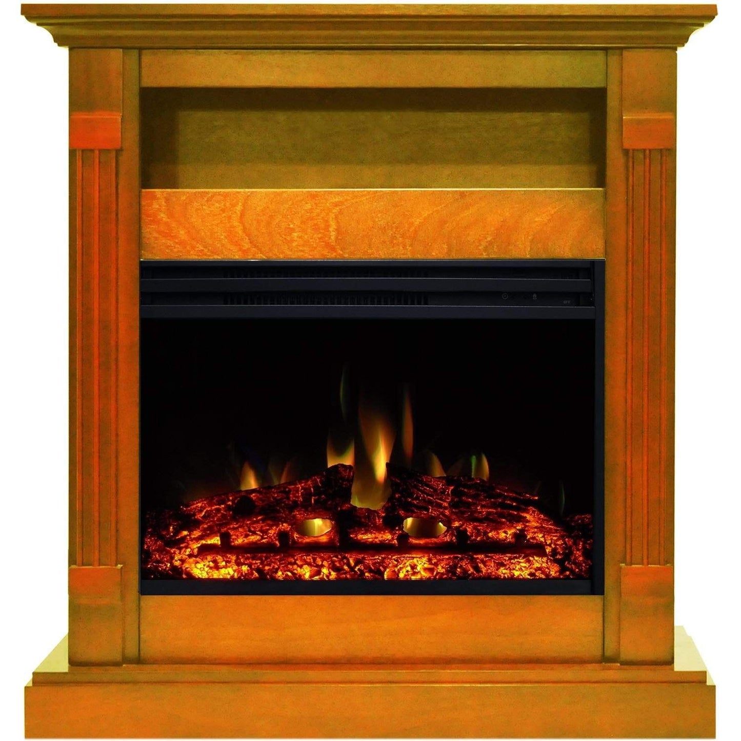 Cambridge Sienna 34-In. Electric Fireplace Heater with Teak Mantel, Enhanced Log Display, Multi-Color Flames, and Remote Control - CAM3437-1TEKLG3