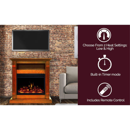 Cambridge Sienna 34-In. Electric Fireplace Heater with Teak Mantel, Enhanced Log Display, Multi-Color Flames, and Remote Control - CAM3437-1TEKLG3