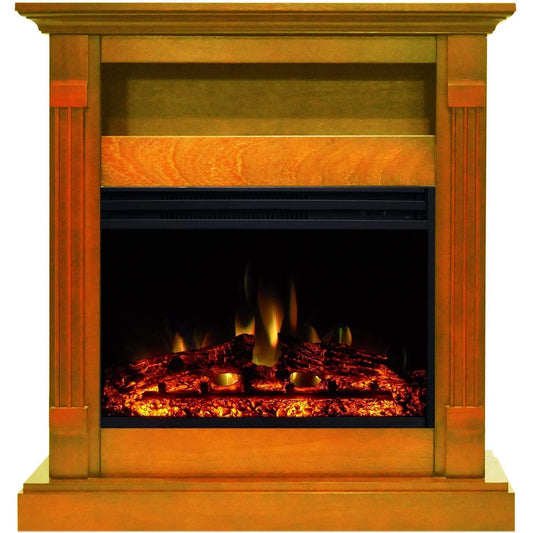 Cambridge Sienna 34-In. Electric Fireplace Heater with Teak Mantel, Enhanced Log Display, Multi-Color Flames, and Remote Control - CAM3437-1TEKLG3