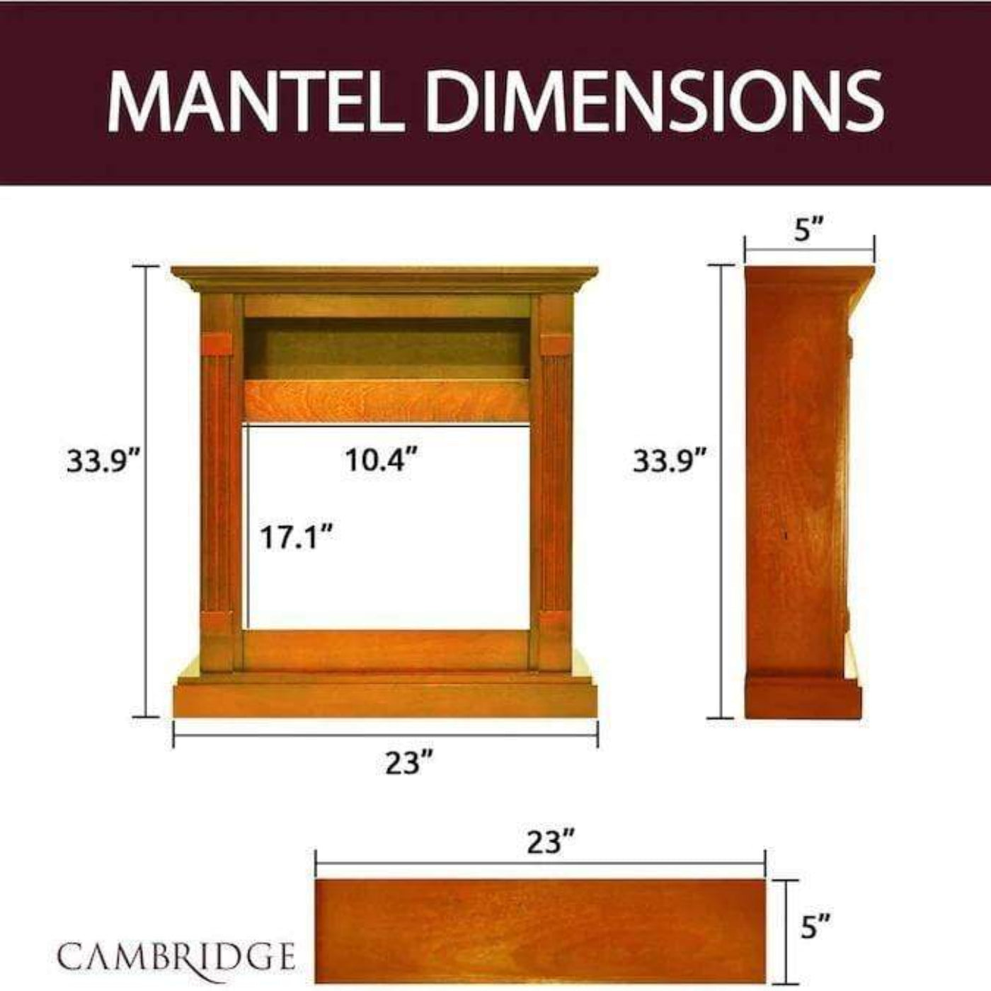 Cambridge Sienna 34-In. Electric Fireplace Heater with Teak Mantel, Enhanced Log Display, Multi-Color Flames, and Remote Control - CAM3437-1TEKLG3