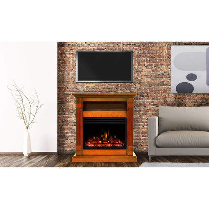 Cambridge Sienna 34-In. Electric Fireplace Heater with Teak Mantel, Enhanced Log Display, Multi-Color Flames, and Remote Control - CAM3437-1TEKLG3