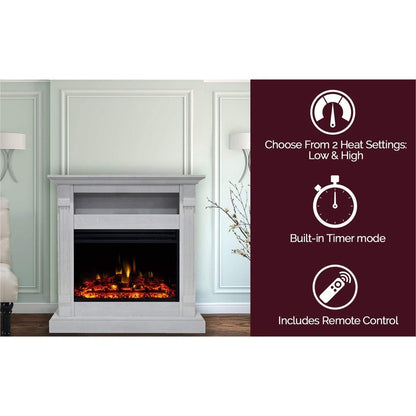 Cambridge Sienna 34-In. Electric Fireplace Heater with Walnut Mantel, Enhanced Log Display, Multi-Color Flames, and Remote Control, - CAM3437-1WALLG3