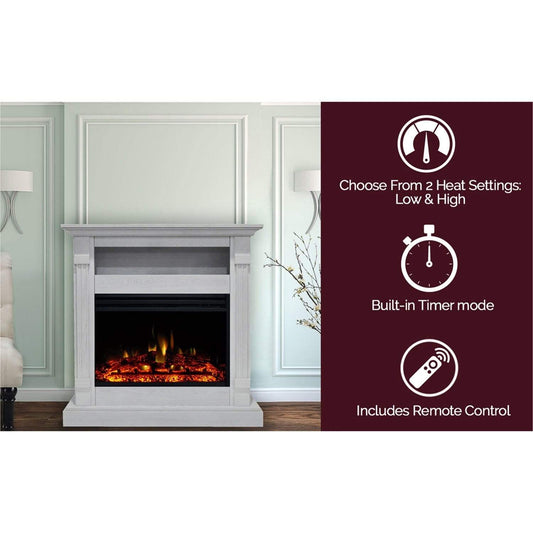 Cambridge Sienna 34-In. Electric Fireplace Heater with Walnut Mantel, Enhanced Log Display, Multi-Color Flames, and Remote Control, - CAM3437-1WALLG3