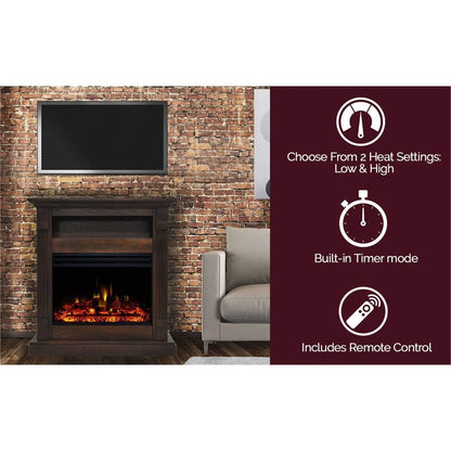 Cambridge Sienna 34-In. Electric Fireplace Heater with Walnut Mantel, Enhanced Log Display, Multi-Color Flames, and Remote Control, - CAM3437-1WALLG3