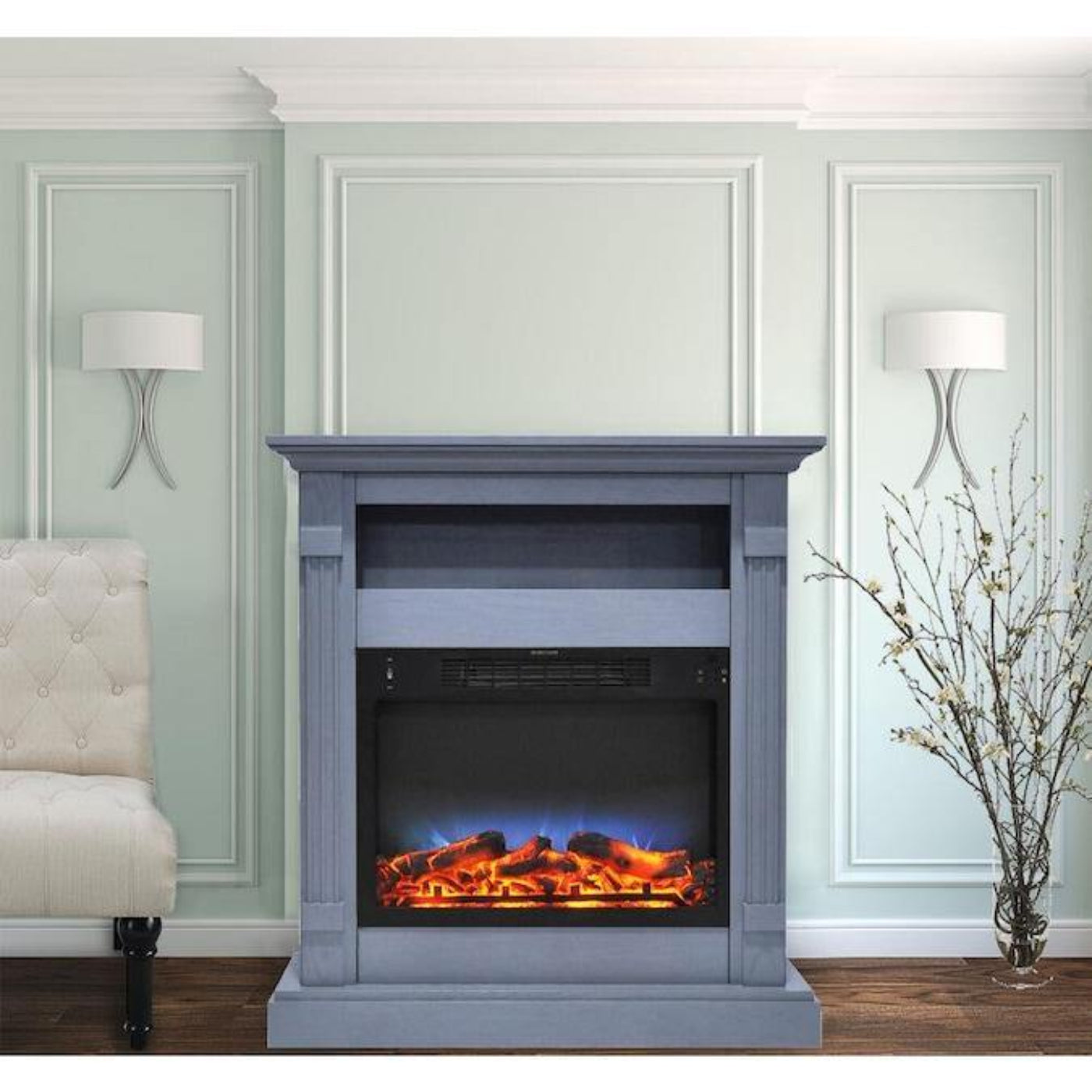 Cambridge Sienna 34" Electric Fireplace, Slate Blue Mantel - CAM3437-1SBLLG3