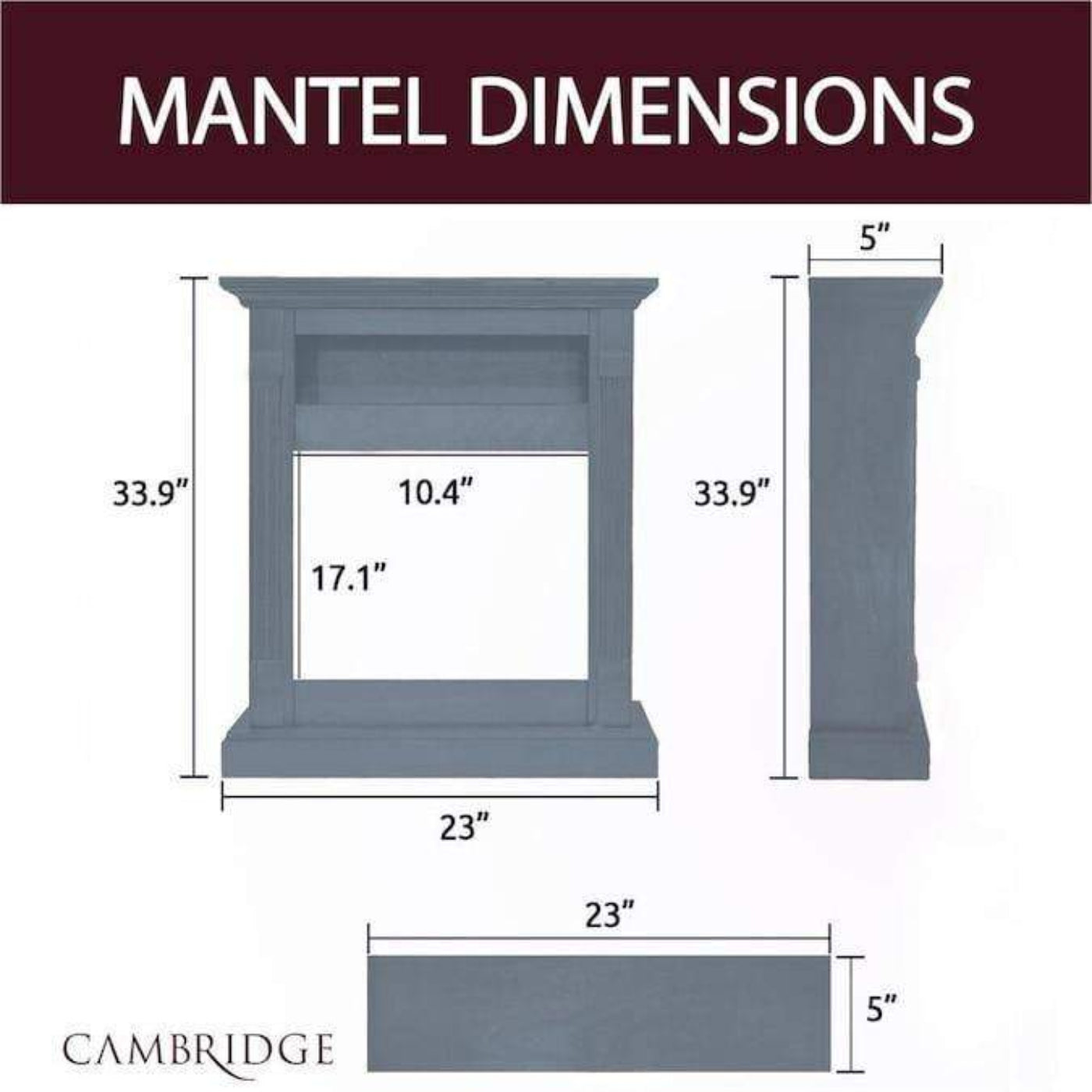 Cambridge Sienna 34 In. Electric Fireplace w/ Multi-Color LED Insert and Slate Blue Mantel - CAM3437-1SBLLED