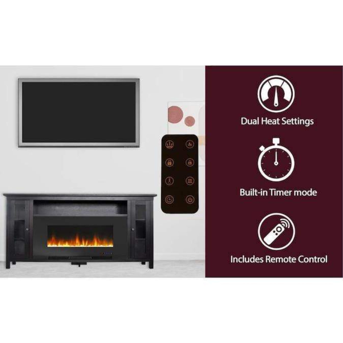 Cambridge Somerset 70" Black Electric Fireplace TV Stand with LED Flames - CAM6938-1COF