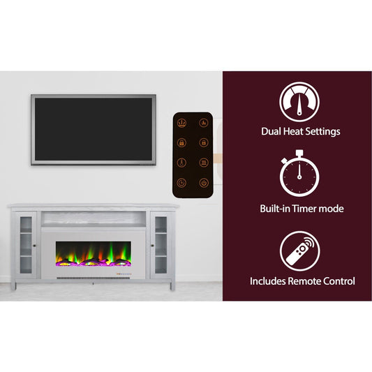 Cambridge Somerset 70-In. Electric Fireplace TV Stand with Multi-Color LED Flames, Driftwood Log Display, and Remote Control - CAM6938-2COF