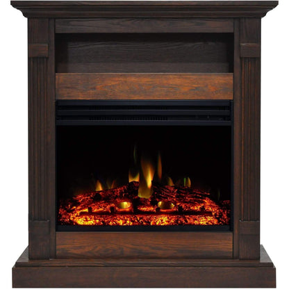 Cambridge Sienna 34-In. Electric Fireplace Heater with Walnut Mantel, Enhanced Log Display, Multi-Color Flames, and Remote Control, - CAM3437-1WALLG3