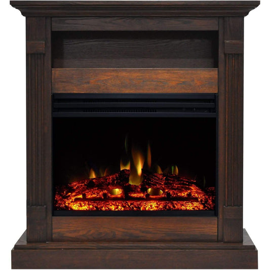 Cambridge Sienna 34-In. Electric Fireplace Heater with Walnut Mantel, Enhanced Log Display, Multi-Color Flames, and Remote Control, - CAM3437-1WALLG3