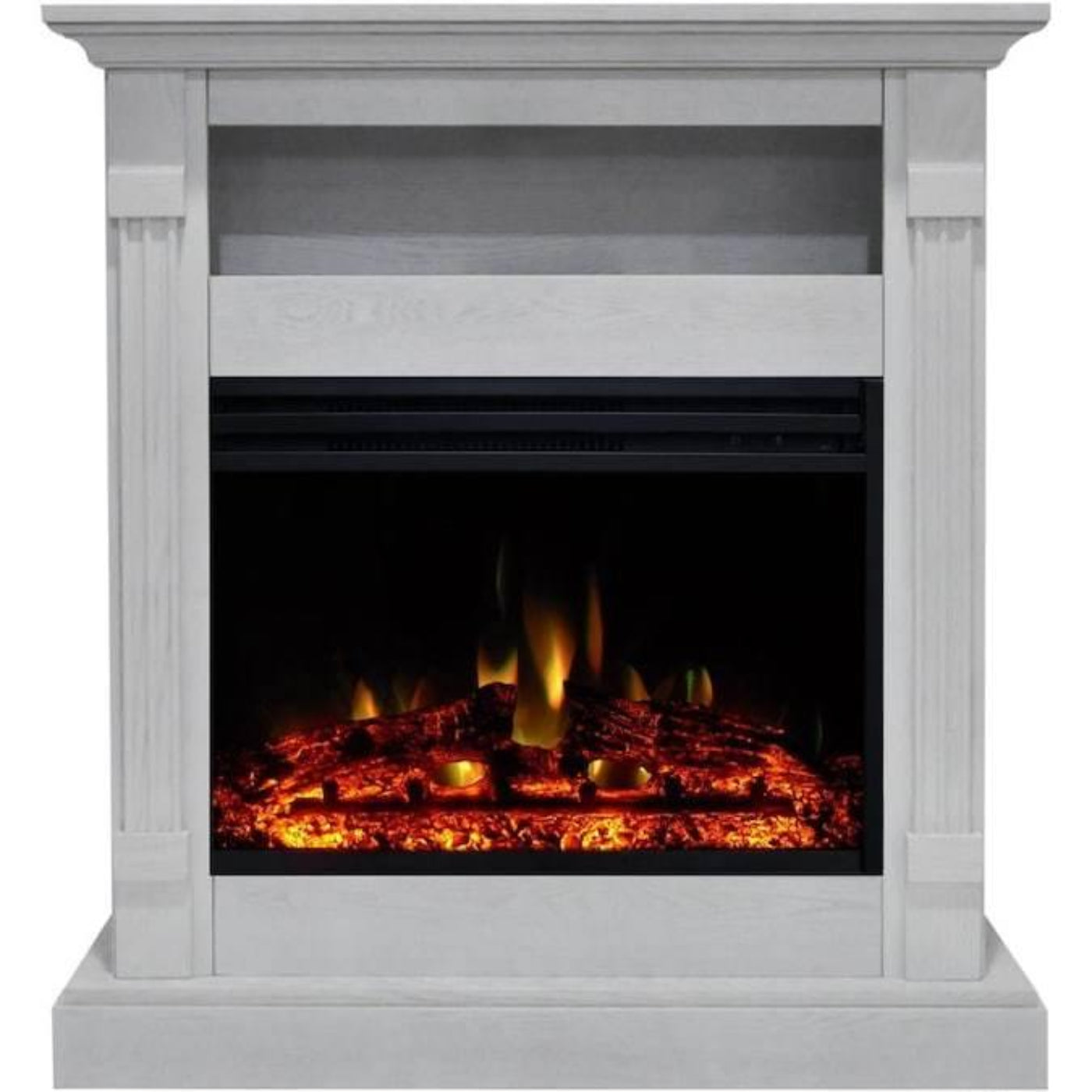 Cambridge Sienna 34-In. Electric Fireplace Heater with Walnut Mantel, Enhanced Log Display, Multi-Color Flames, and Remote Control, - CAM3437-1WALLG3