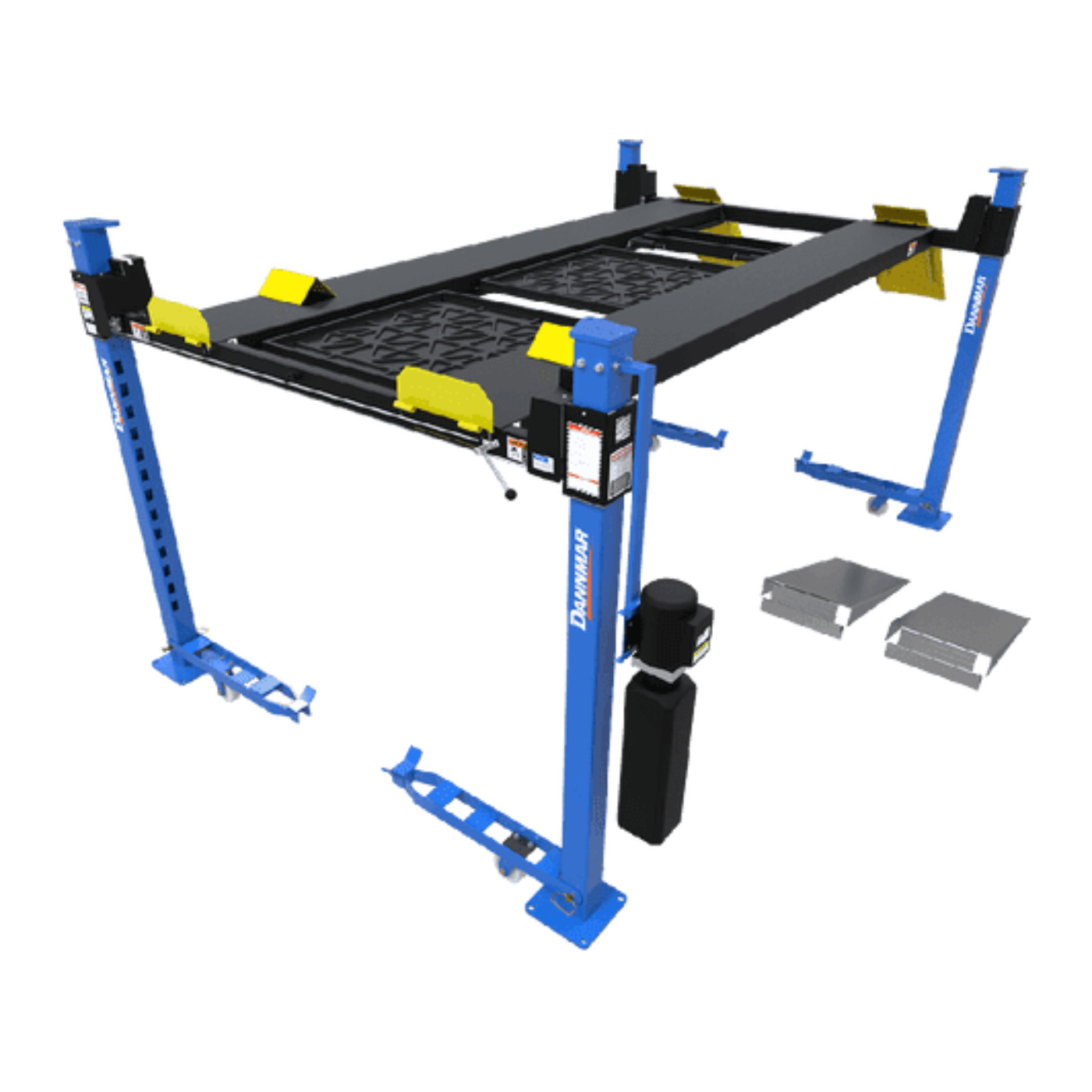 Dannmar D4-9 Package 9,000-lbs. Capacity Four-Post Lift / Standard Rise, Standard Length / Includes Caster Kit, Drip Trays