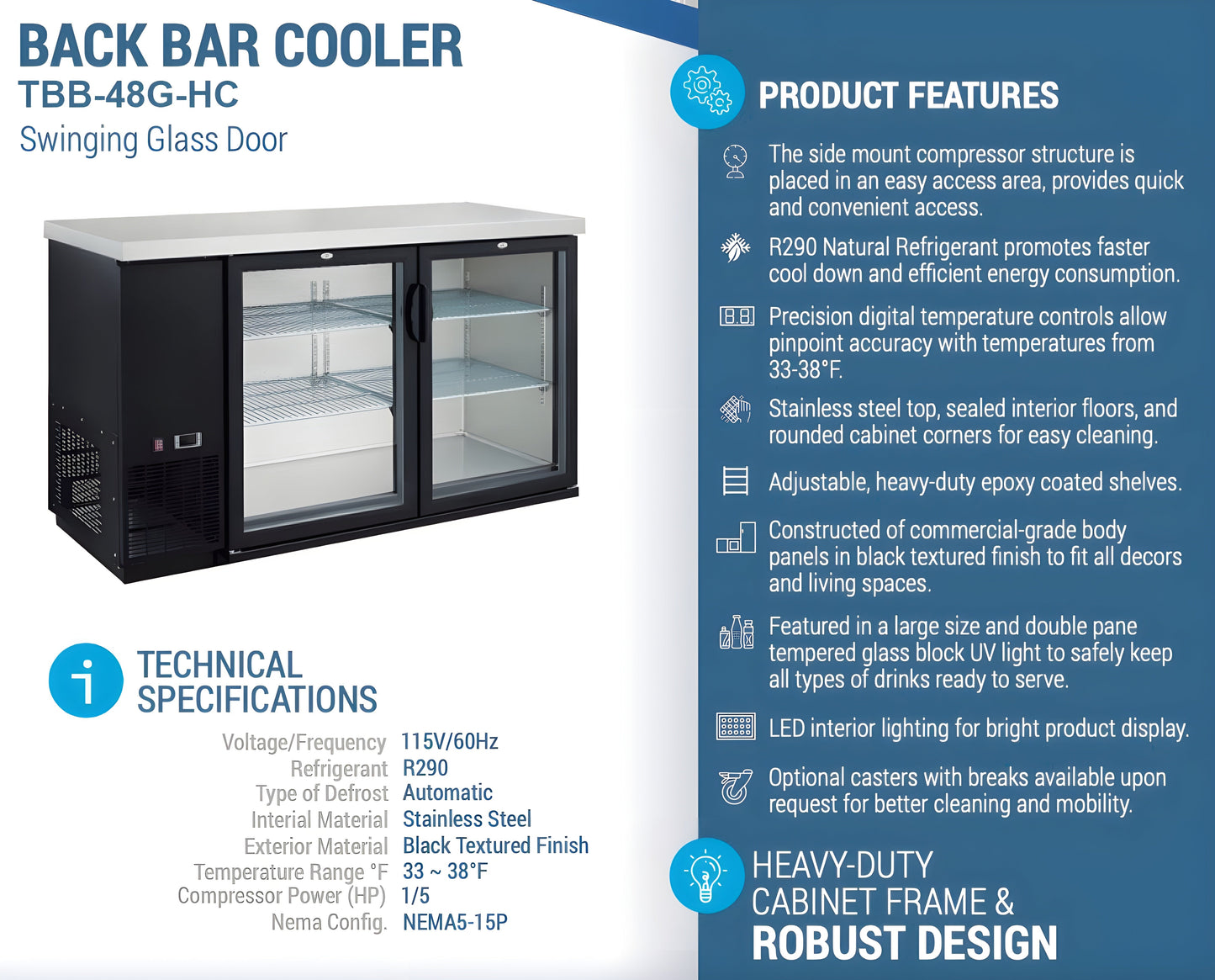 Chef AAA -  Commercial 49" Glass Door Back Bar Refrigerator 11.2 cu.ft. - TBB-48G-HC