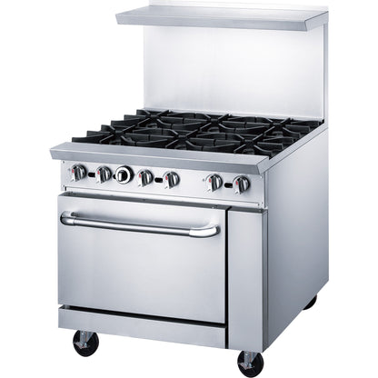 Chef AAA - Commercial 36" Oven Range Six Open Burner Natural Gas - TCR36-6B