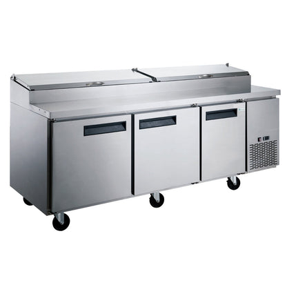 Chef AAA Commercial 90" Pizza Prep Table Refrigerator 12 Pans 3 Door Stainless Steel 24.8 cu.ft. - TICL3-HC