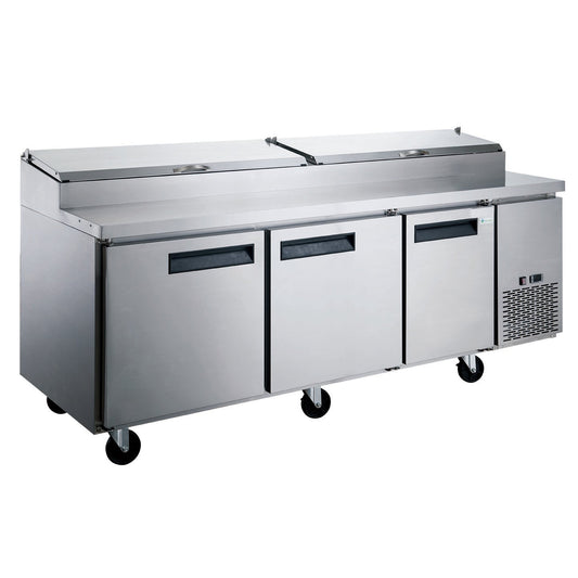 Chef AAA Commercial 90" Pizza Prep Table Refrigerator 12 Pans 3 Door Stainless Steel 24.8 cu.ft. - TICL3-HC