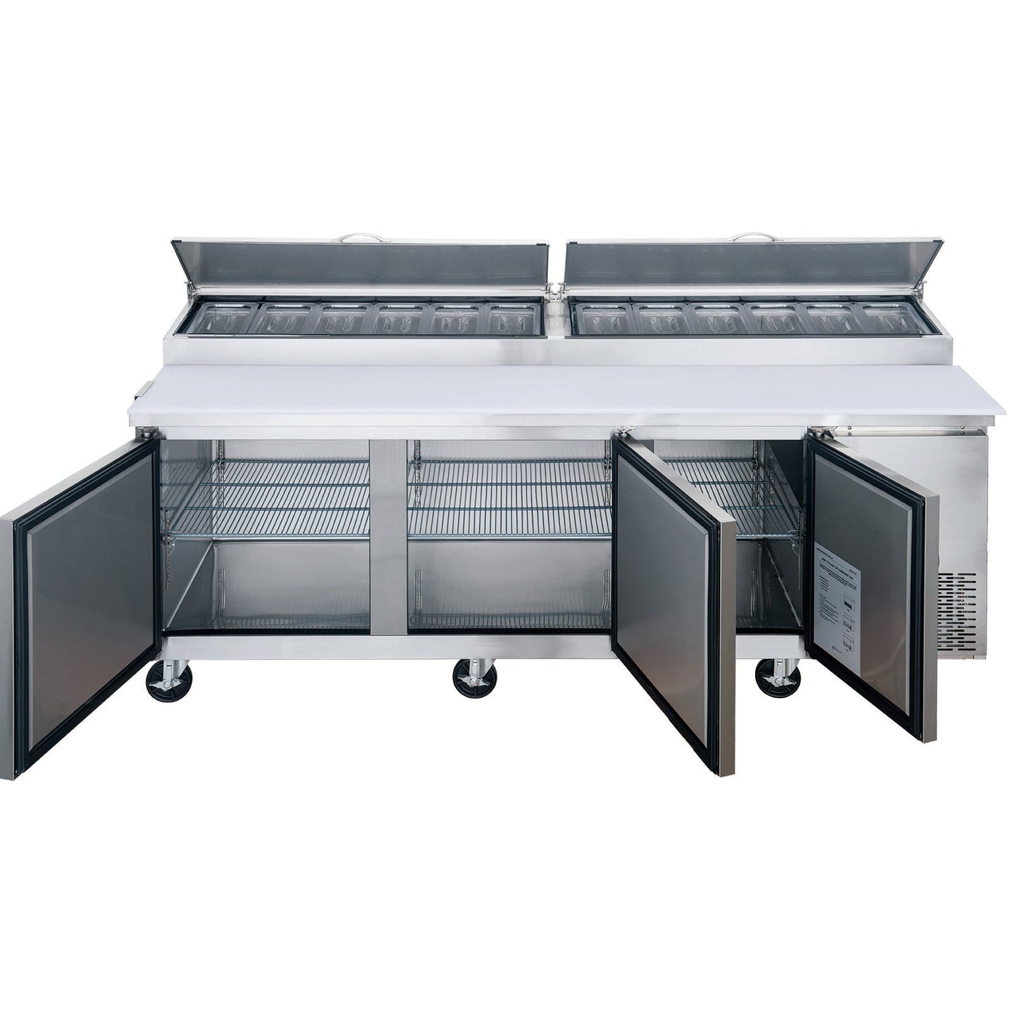 Chef AAA Commercial 90" Pizza Prep Table Refrigerator 12 Pans 3 Door Stainless Steel 24.8 cu.ft. - TICL3-HC