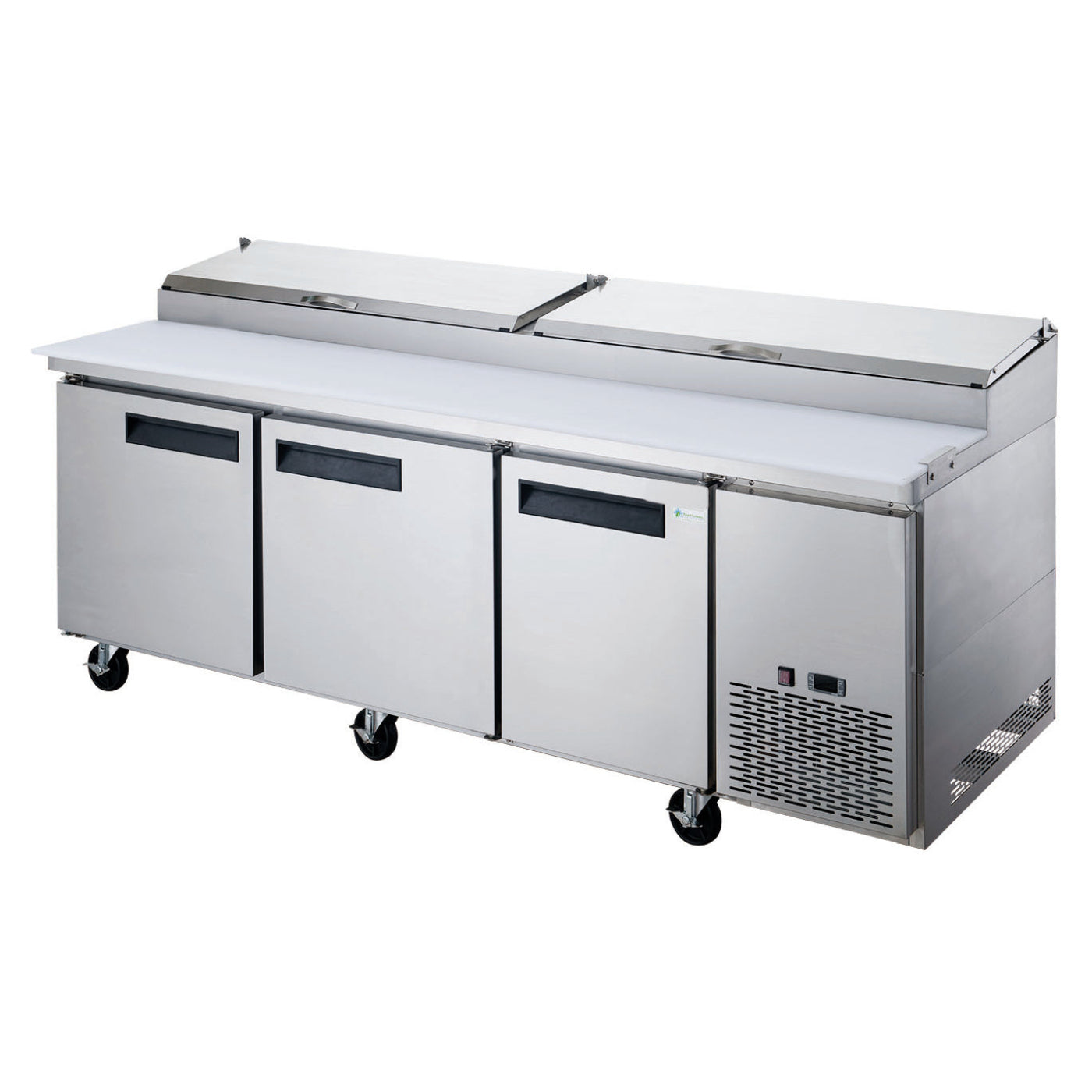 Chef AAA Commercial 90" Pizza Prep Table Refrigerator 12 Pans 3 Door Stainless Steel 24.8 cu.ft. - TICL3-HC