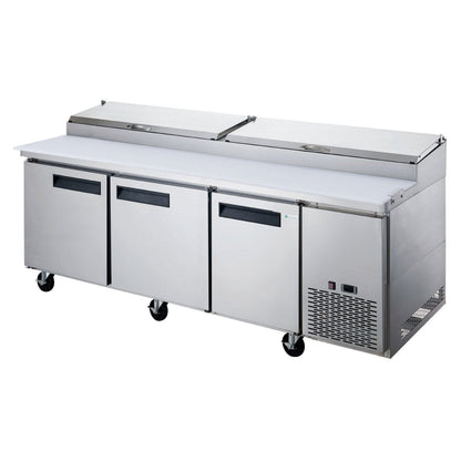 Chef AAA Commercial 90" Pizza Prep Table Refrigerator 12 Pans 3 Door Stainless Steel 24.8 cu.ft. - TICL3-HC