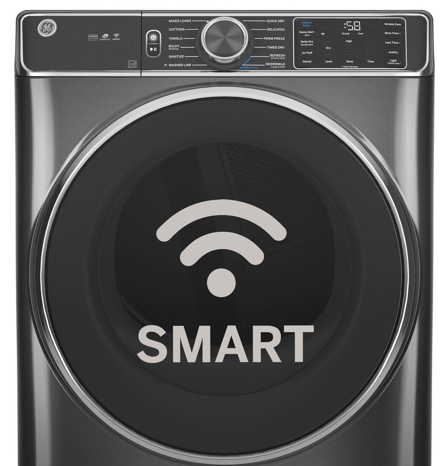 GE APPLIANCES GFD65GSSVWW GE(R) 7.8 cu. ft. Capacity Smart Front Load Gas Dryer with Steam and Sanitize Cycle - GFD65GSSVWW-KT