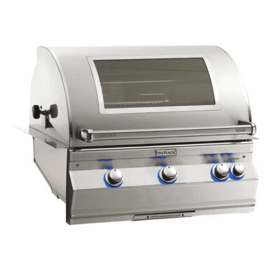 Fire Magic Aurora A660i 30-Inch Propane Gas Built-In Grill w/ 1 Sear Burner, Backburner, Rotisserie Kit, Magic View Window and Analog Thermometer - A660I-8LAP-W