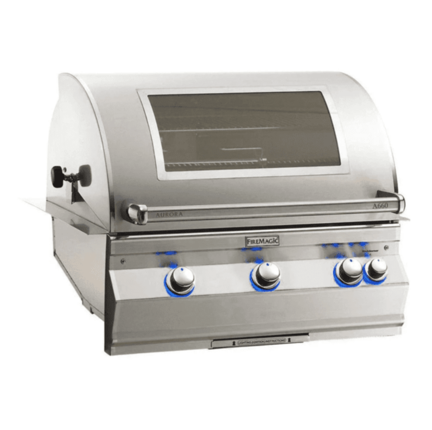 Fire Magic Aurora A660i 30-Inch Natural Gas Built-In Grill w/ 1 Sear Burner, Backburner, Rotisserie Kit, Magic View Window and Analog Thermometer - A660I-8LAN-W