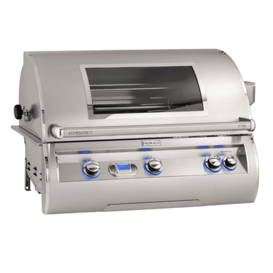 Fire Magic Echelon Diamond E790I 36-Inch Built-In Propane Gas Grill W/ One Infrared Burner, Magic View Window, Rotisserie, & Digital Thermometer - E790I-8L1P-W