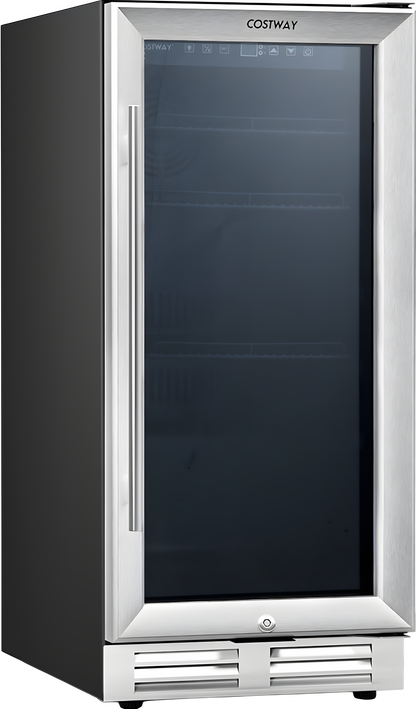 Costway Beverage Refrigerator 15" 100 Can Built-in/Freestanding with Adjustable Temp and Shelf New - FP10126US-SL