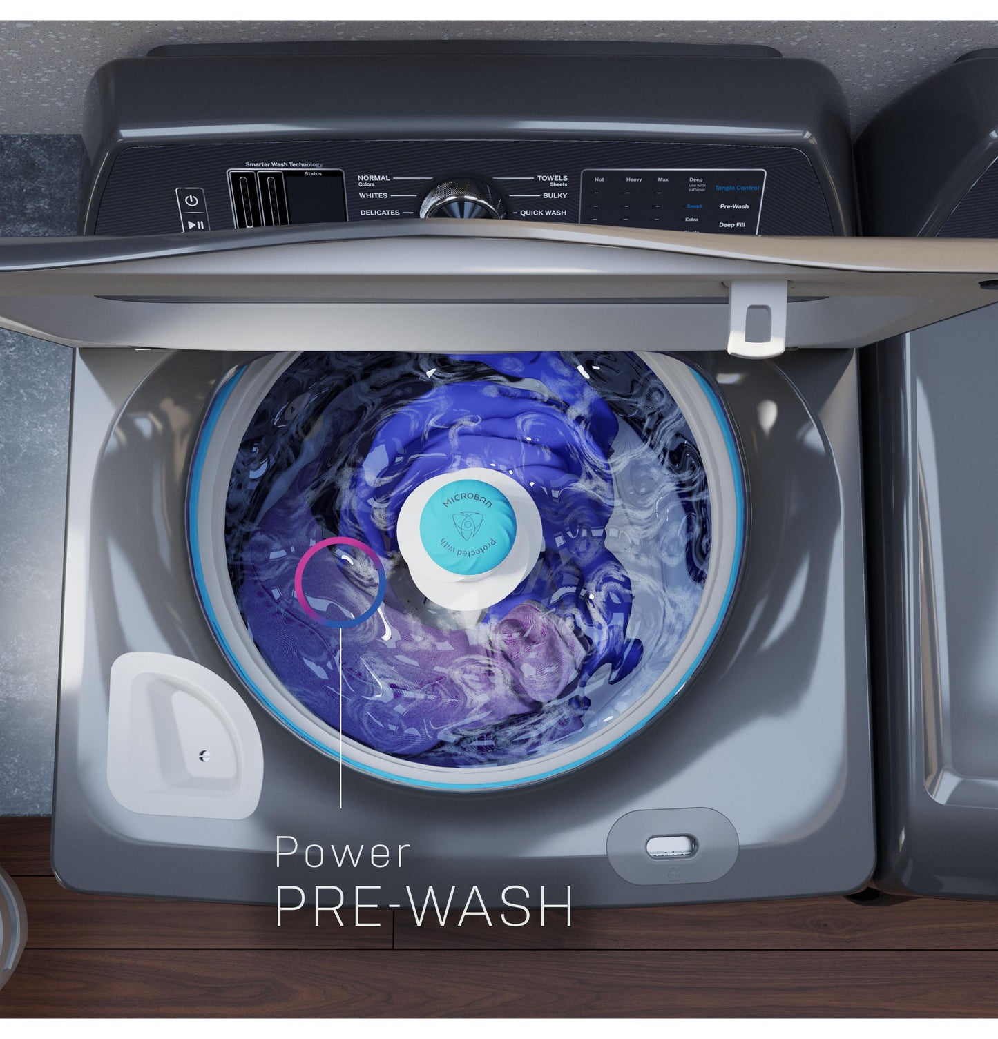 GE APPLIANCES PTW705BPTDG GE Profile™ 5.3 cu. ft. Capacity Washer with Smarter Wash Technology and FlexDispense - PTW705BPTDG