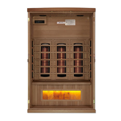 Golden Designs 2-Person Full Spectrum PureTech™ Near Zero EMF FAR Infrared Sauna with Himalayan Salt Bar (Canadian Hemlock) GDI-8020-02