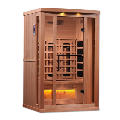 Golden Designs 2-Person Full Spectrum PureTech™ Near Zero EMF FAR Infrared Sauna with Himalayan Salt Bar (Canadian Hemlock) GDI-8020-02
