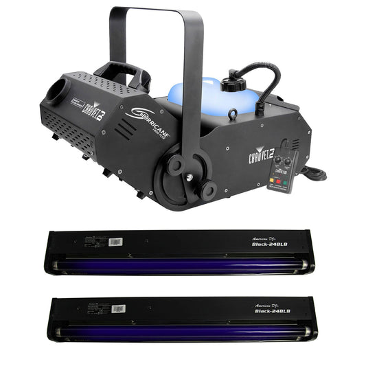 Chauvet DJ Hurricane 1800 FLEX DMX Fog Machine + 24 Inch Black Light (2 Pack) - 158034