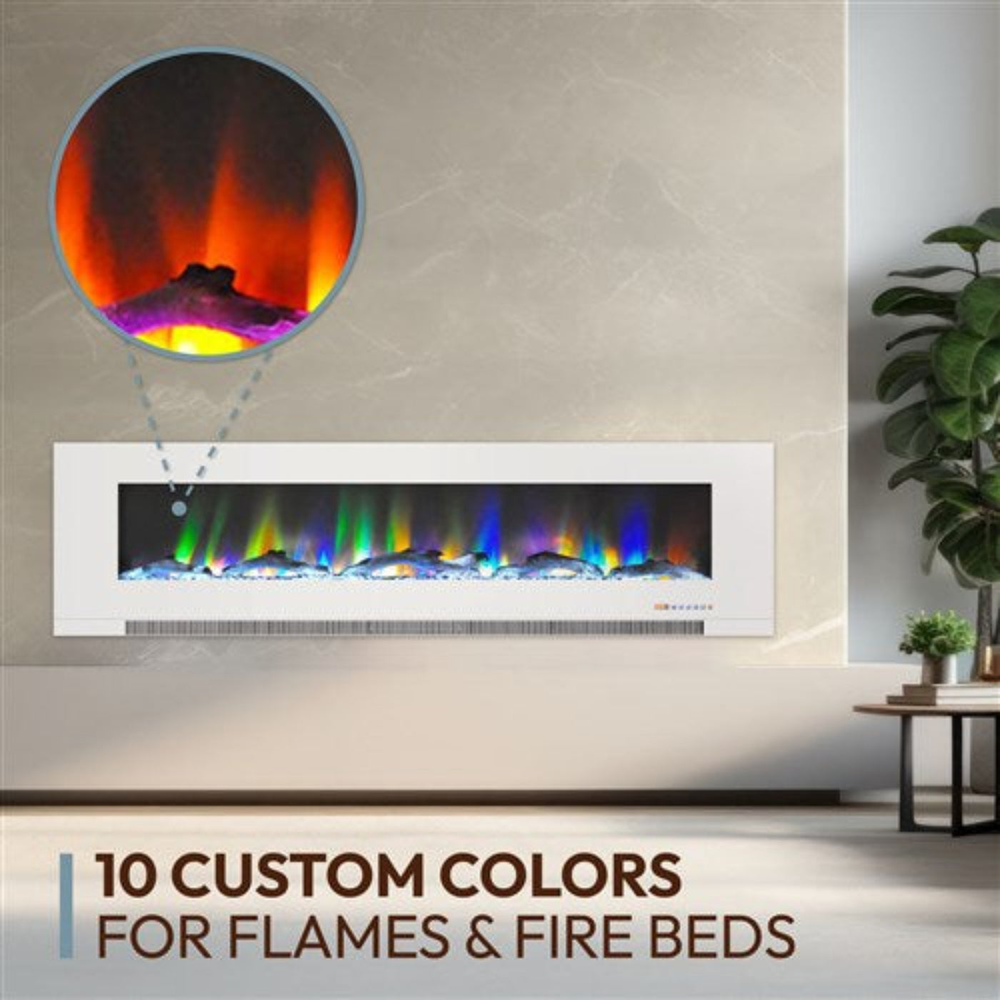 Cambridge 60 In. Wall-Mount Electric Fireplace in Black with Multi-Color Flames and Driftwood Log Display, - CAM60WMEF-2BLK
