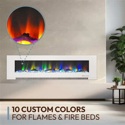 Cambridge 60 In. Wall-Mount Electric Fireplace in Black with Multi-Color Flames and Driftwood Log Display, - CAM60WMEF-2BLK
