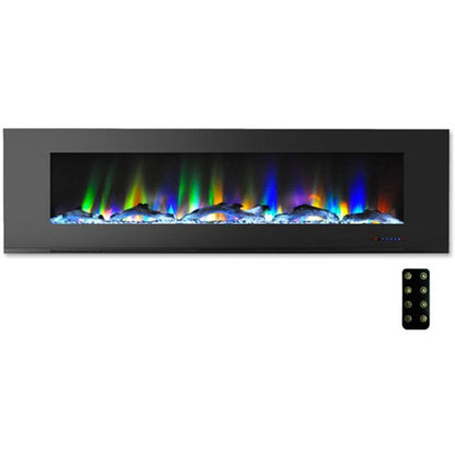 Cambridge 60 In. Wall-Mount Electric Fireplace in Black with Multi-Color Flames and Driftwood Log Display, - CAM60WMEF-2BLK