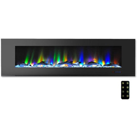 Cambridge 60 In. Wall-Mount Electric Fireplace in Black with Multi-Color Flames and Driftwood Log Display, - CAM60WMEF-2BLK