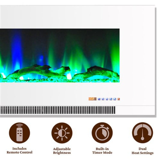 Cambridge 60 In. Wall-Mount Electric Fireplace in Black with Multi-Color Flames and Driftwood Log Display, - CAM60WMEF-2BLK