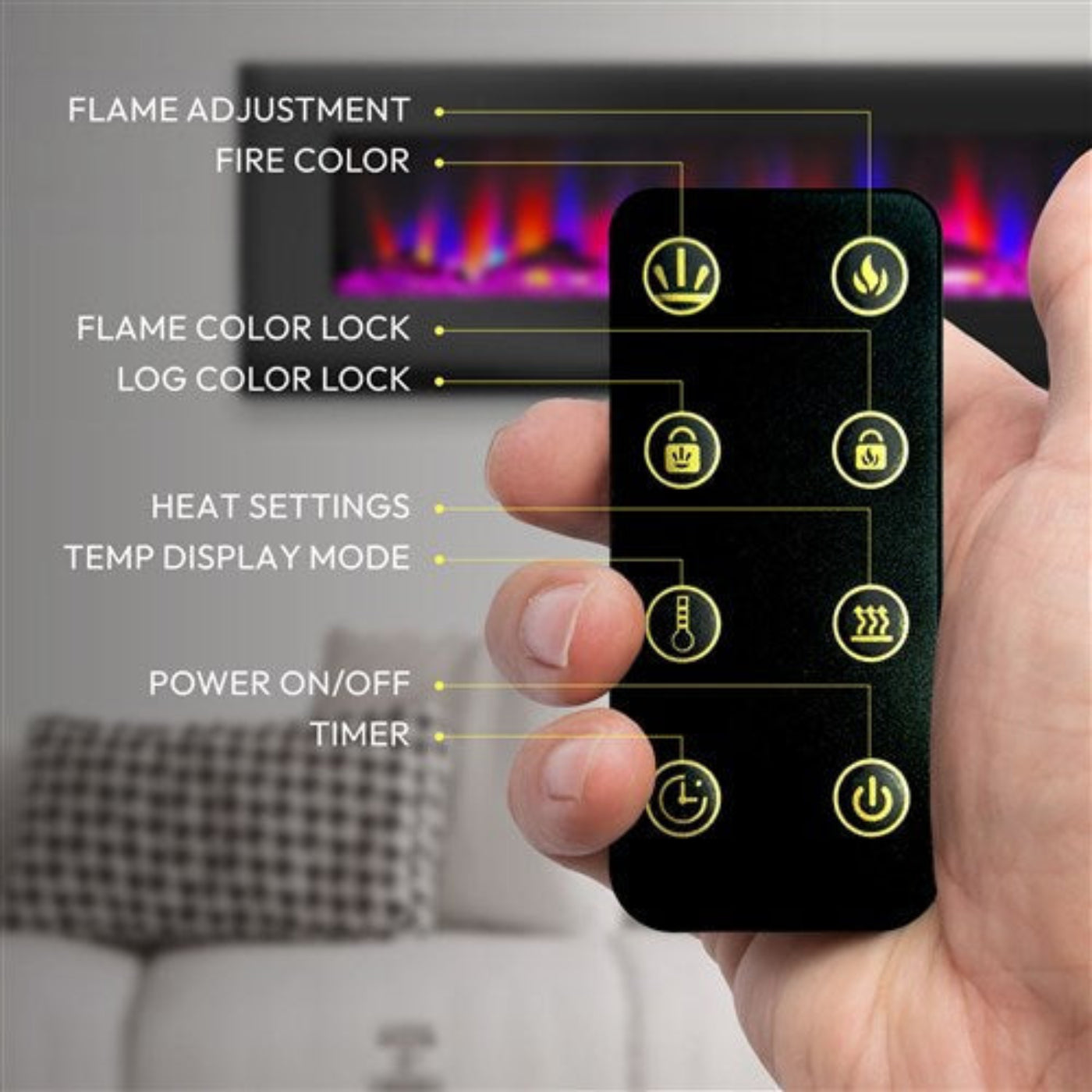 Cambridge 60 In. Wall-Mount Electric Fireplace in Black with Multi-Color Flames and Driftwood Log Display, - CAM60WMEF-2BLK